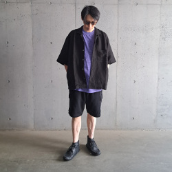 LAMOND (ラモンド) LM-S-083-LI [LINEN SHIRTS] オープンカラー S/S シャツ (BLACK)
