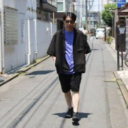 LAMOND (ラモンド) LM-S-083-LI [LINEN SHIRTS] オープンカラー S/S シャツ (BLACK)