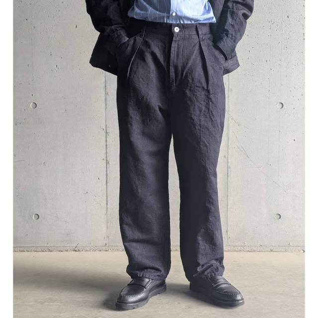 STILL BY HAND (スティルバイハンド)  [ DN02261 ] Hemp mixed denim pants ワンタックリラックステーパードデニムパンツ (DARK NAVY)