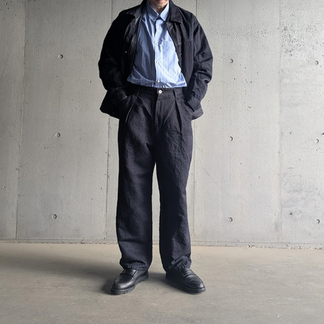 STILL BY HAND (スティルバイハンド)  [ DN02261 ] Hemp mixed denim pants ワンタックリラックステーパードデニムパンツ (DARK NAVY)