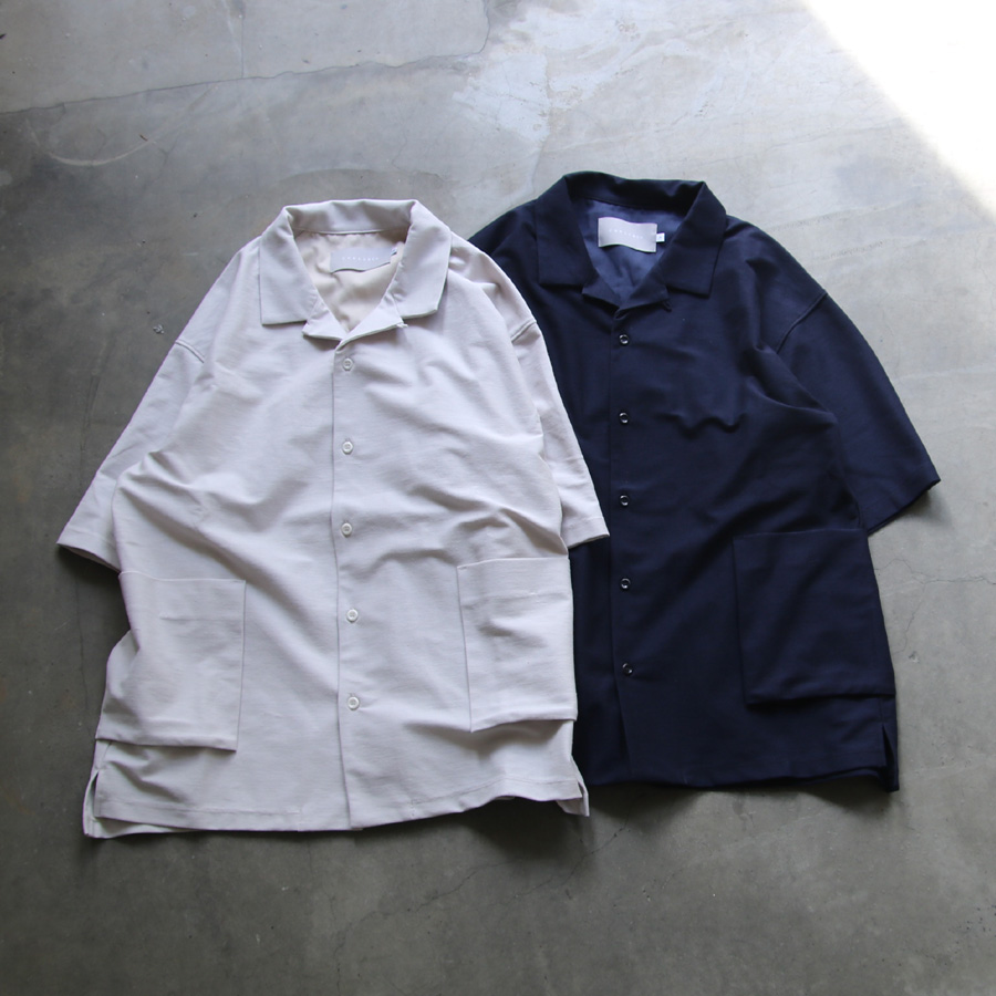 CURLY / CURLY& Co. (カーリー) 231-31041 [ LINEN BLENDED S/S SHIRT ] リネンブレンドオックスインレイ S/S シャツ (NAVY)