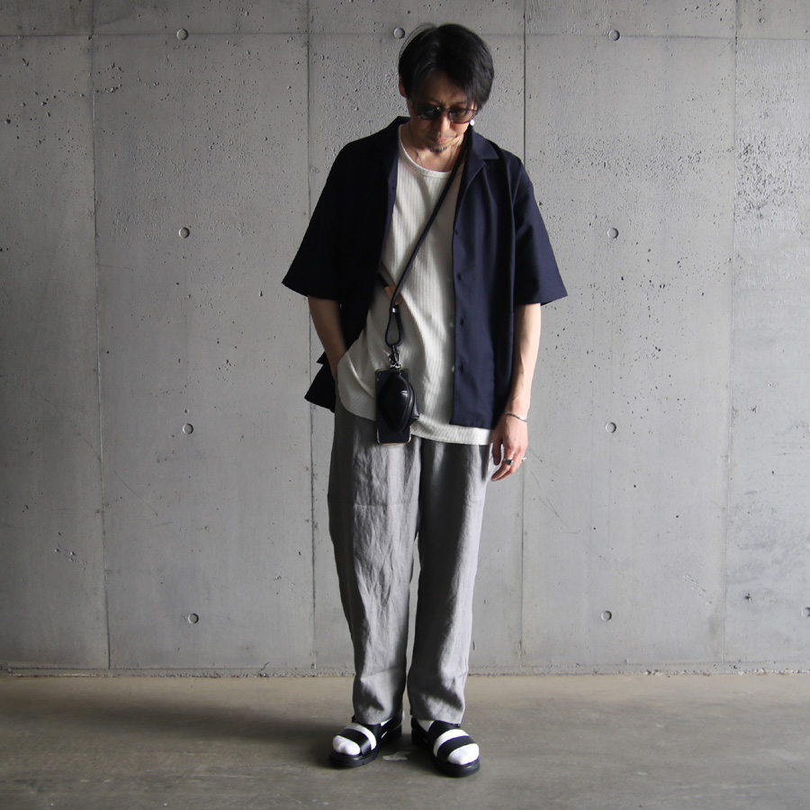 CURLY / CURLY& Co. (カーリー) 231-31041 [ LINEN BLENDED S/S SHIRT ] リネンブレンドオックスインレイ S/S シャツ (NAVY)