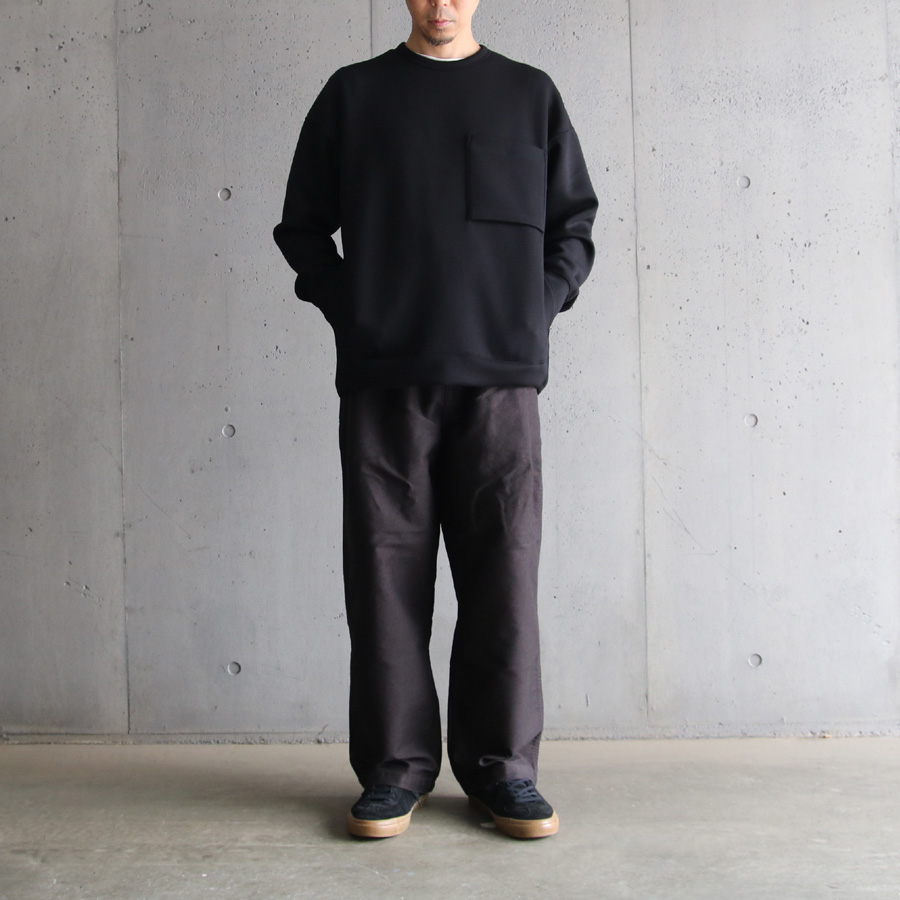 CURLY / CURLY& Co. (カーリー) 223-33101 [ TWILL DOUBLE JERSEY P/O ] ツイルダンボールニット クルーネックプルオーバー (BLACK)