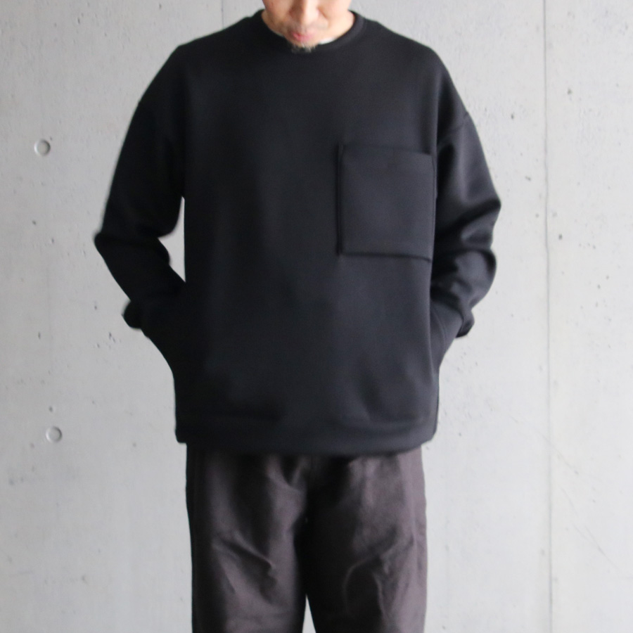 CURLY / CURLY& Co. (カーリー) 223-33101 [ TWILL DOUBLE JERSEY P/O ] ツイルダンボールニット クルーネックプルオーバー (BLACK)