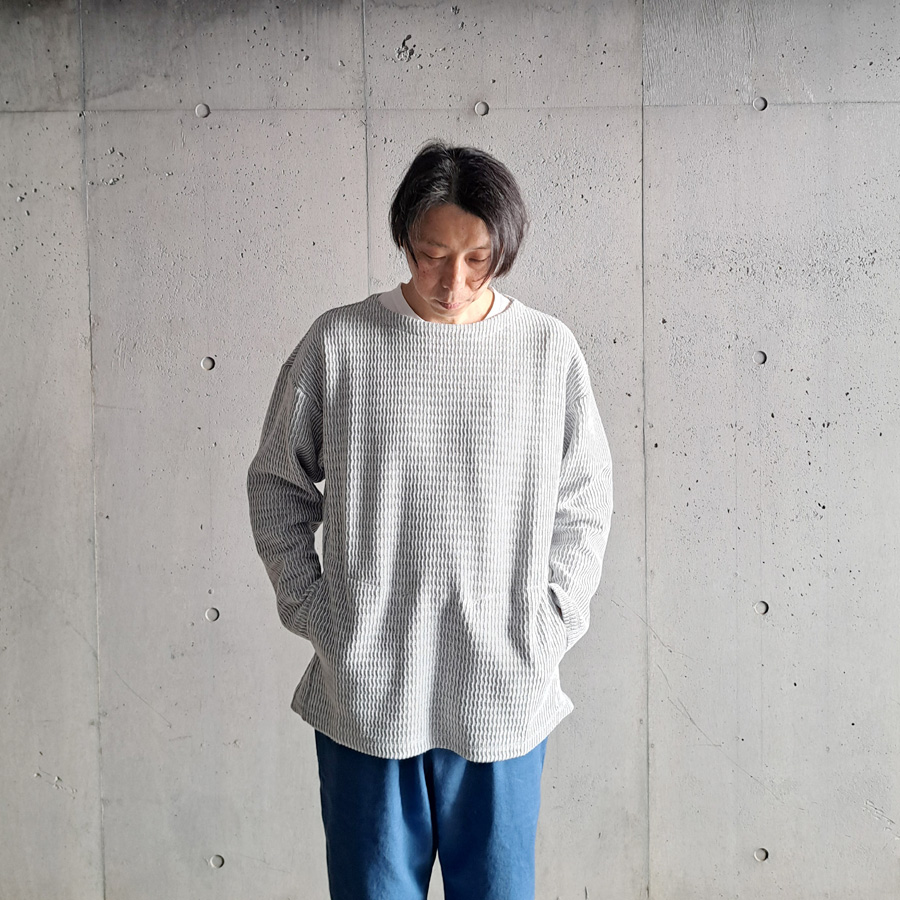CURLY / CURLY& Co. (カーリー) 251-330222 [ 3D WAFFLE P/O ] クオーターゲージ ダブルニット ワッフル プルオーバー (STEEL GRAY)