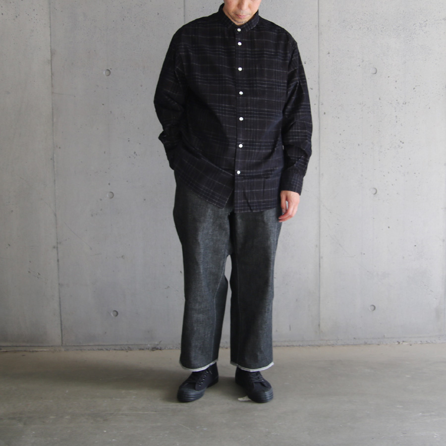 EEL PRODUCTS (イール プロダクツ) E-23465A / E-23465B  [Atelier Shirts / アトリエシャツ] スタンドカラーシャツ (BLACK CHECK)  (BEIGE STRIPE)