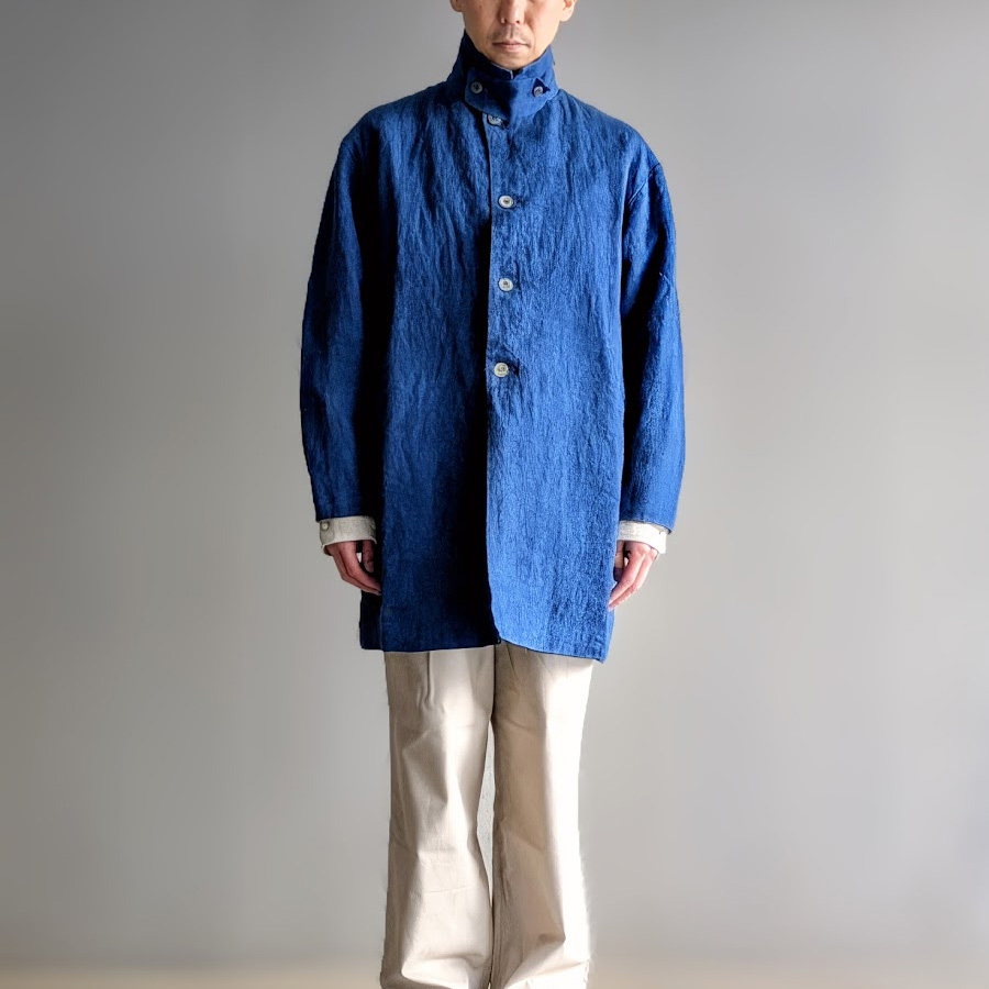 EEL PRODUCTS (イール プロダクツ) E-26105 [SAKURA COAT ai wo comete(サクラコート 藍を込めて）] リネン本藍染め スプリングコート (INDIGO)