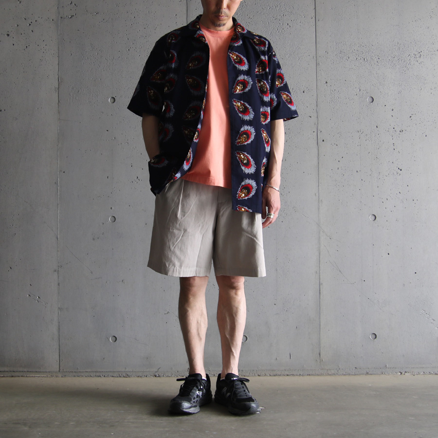 Kanga (カンガ) SHORT SLEEVE SHIRT / KA017 / アフリカンバティック S/S オープンカラー シャツ (NAVY)