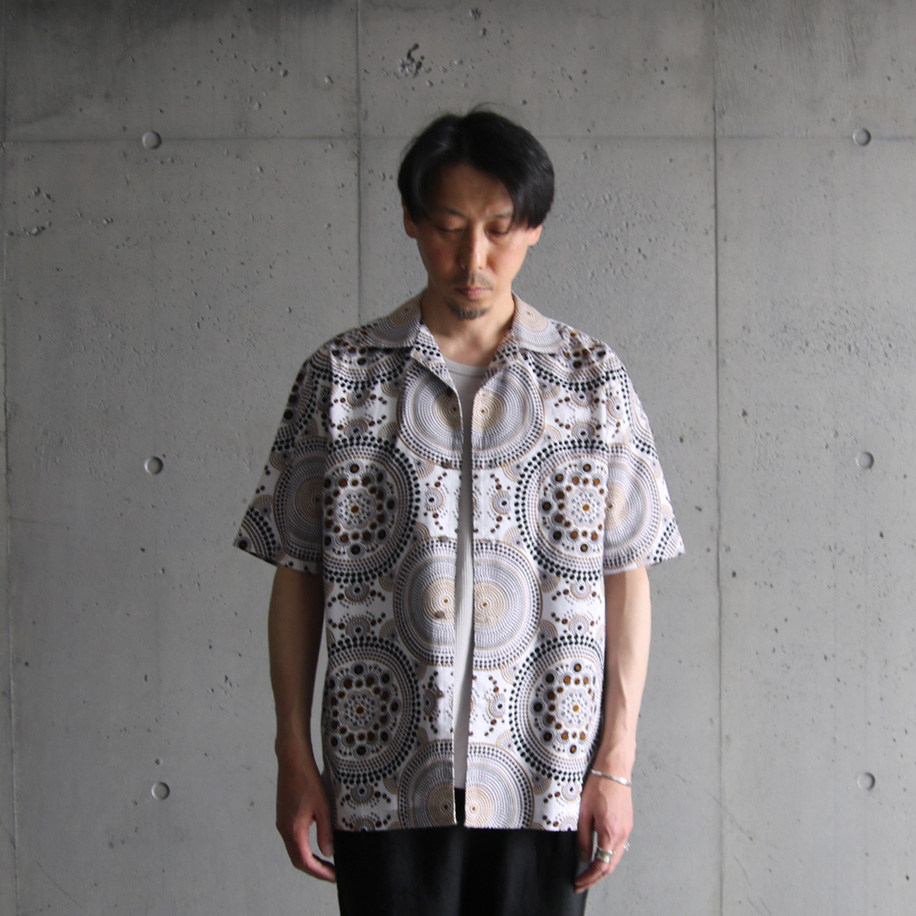 Kanga (カンガ) SHORT SLEEVE SHIRT / KA017 / アフリカンバティック S/S オープンカラー シャツ (WHITE)