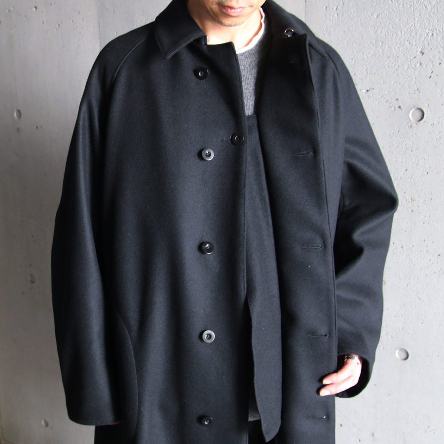 KLASICA (クラシカ) [GHOST (AVT ver.)] SUPER 100'S AVIATOR MELTON SIMPLE COAT BASED ON 1943 / スーパー100'S ウールメルトン バルカラーコート (BLACK)