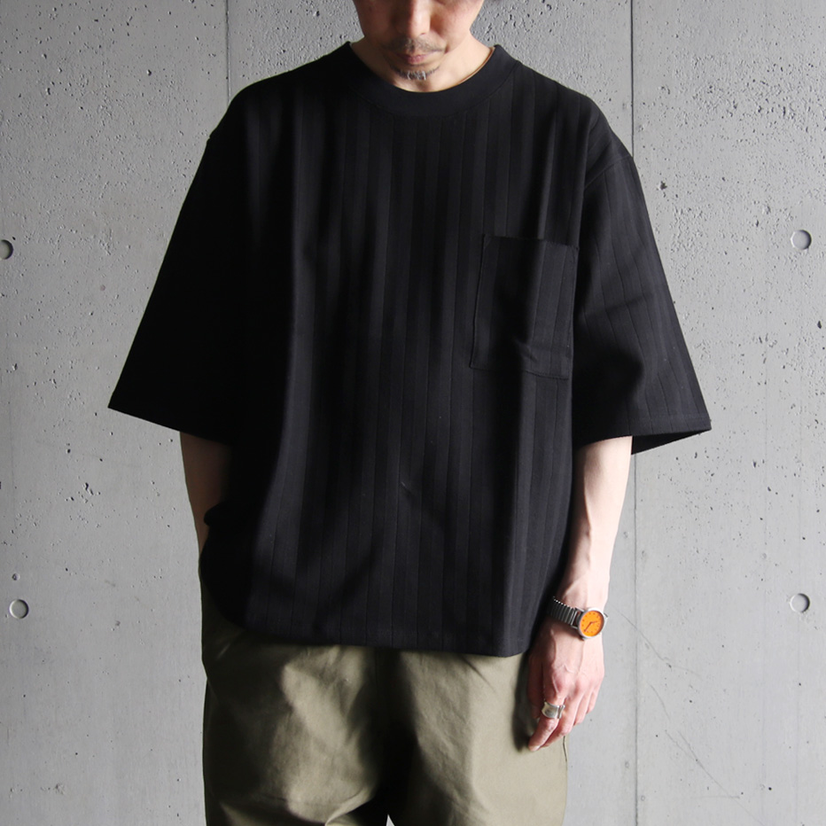 KLASICA (クラシカ) [PAPER] OLD HERRING BONE JERSEYS COTTON(WASHABLE) BOXY SHAPERD TEE / オールドヘリンボーン ジャージ コットン ボックスシルエット リラックス Tシャツ (BLACK)