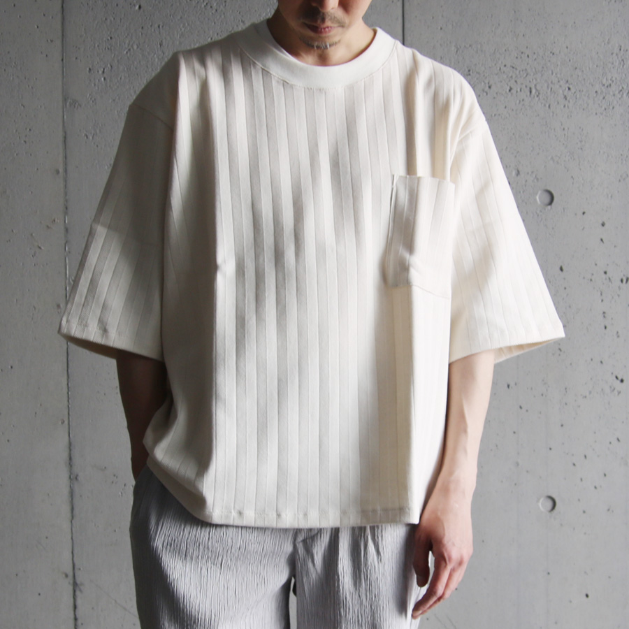 KLASICA (クラシカ) [PAPER] OLD HERRING BONE JERSEYS COTTON(WASHABLE) BOXY SHAPERD TEE / オールドヘリンボーン ジャージ コットン ボックスシルエット リラックス Tシャツ (ECRU)