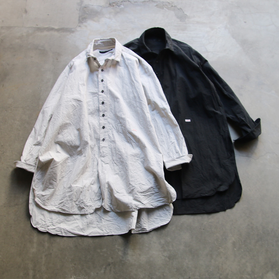 KLASICA (クラシカ) [23C - SH-039 - TW] HAND DYE TYPE WRITER /COTTON /LINEN OVER SIZED SHIRTS / コットン/リネン/タイプライター オーバーサイズ ロングシャツ  (CONCRETE)