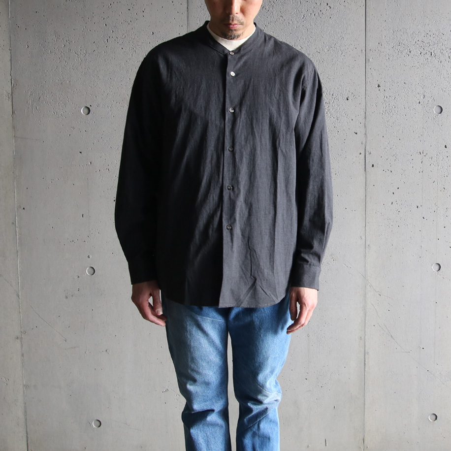 LAMOND (ラモンド) LM-S-085-SH [BAND COLLAR CHAMBRAY SHIRTS JACKET] バンドカラー シャンブレー シャツ ジャケット (CHARCOAL) 