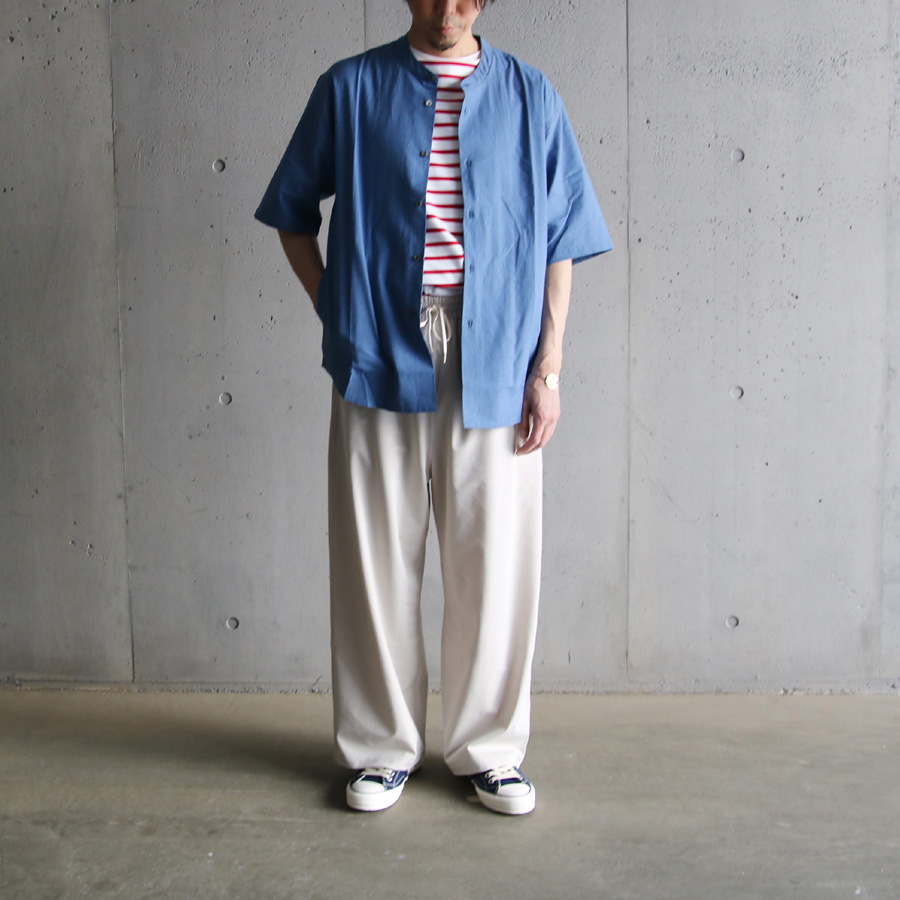 LAMOND (ラモンド) LM-S-087-CBY [BAND COLLAR CHAMBRAY SHIRTS JACKET] バンドカラー シャンブレー シャツ S/Sジャケット (BLUE)