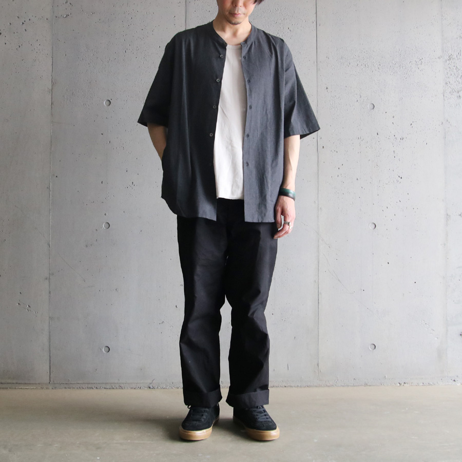 LAMOND (ラモンド) LM-S-087-CBY [BAND COLLAR CHAMBRAY SHIRTS JACKET] バンドカラー シャンブレー シャツ S/Sジャケット (CHARCOAL)