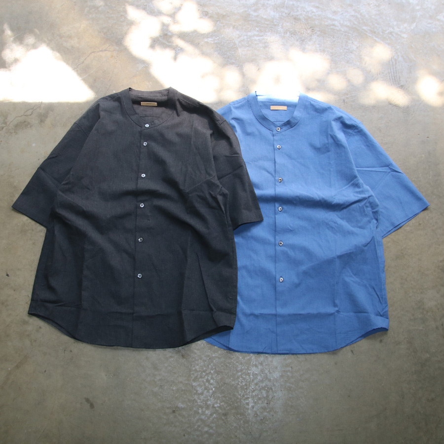 LAMOND (ラモンド) LM-S-087-CBY [BAND COLLAR CHAMBRAY SHIRTS JACKET] バンドカラー シャンブレー シャツ S/Sジャケット (BLUE)