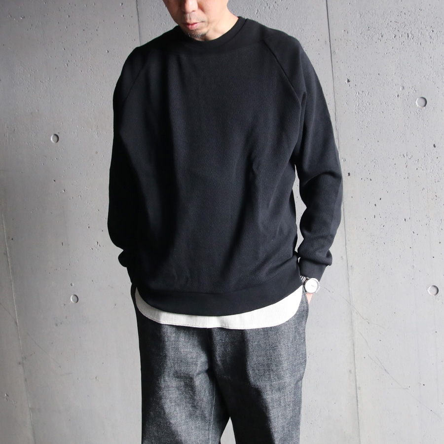 LAMOND (ラモンド) LM-C-190 [HONEYCOMB SWITCHING PULLOVER] ハニカム クルーネックカットソー (BLACK)