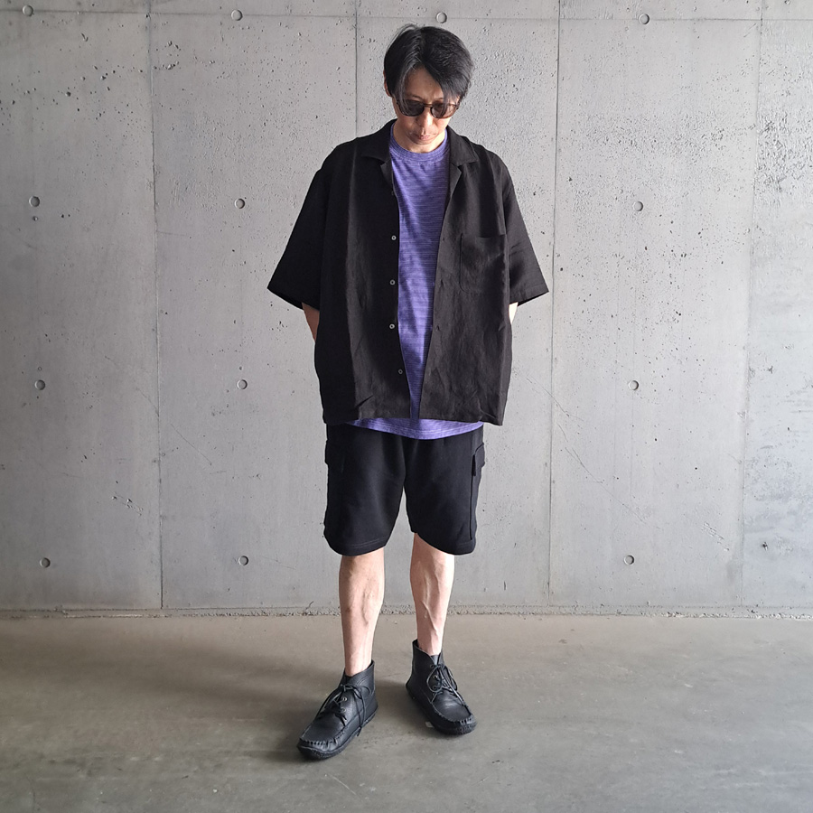 LAMOND (ラモンド) LM-S-083-LI [LINEN SHIRTS] オープンカラー S/S シャツ (BLACK)
