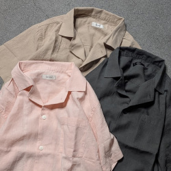 alvana (アルヴァナ) ALV-00175 [ LINEN OPEN COLLAR SHIRT ] リネンオープンカラーシャツ (PINK) (DARK KHAKI)(ECRU)