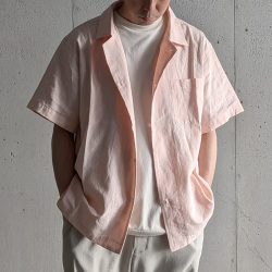 alvana (アルヴァナ) ALV-00175 [ LINEN OPEN COLLAR SHIRT ] リネンオープンカラーシャツ (PINK) (DARK KHAKI)(ECRU)
