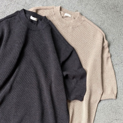 alvana (アルヴァナ) ALV-90183 [ WASHI CREWNECK S/S KNIT ] 和紙 ポリエステル ローゲージ クルーネックニット  (ECRU) (INK BLACK)