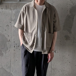CURLY / CURLY& Co. (カーリー) 261-210421 [ BIRD'S EYE JERSEY OPEN-COLLAR SHIRT ] バーズアイオープンカラーシャツ (BEIGE) (BLACK)