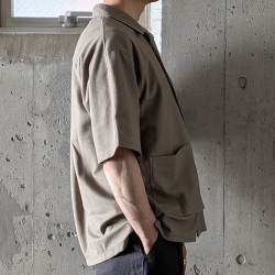 CURLY / CURLY& Co. (カーリー) 261-210421 [ BIRD'S EYE JERSEY OPEN-COLLAR SHIRT ] バーズアイオープンカラーシャツ (BEIGE) (BLACK)