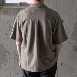 CURLY / CURLY& Co. (カーリー) 261-210421 [ BIRD'S EYE JERSEY OPEN-COLLAR SHIRT ] バーズアイオープンカラーシャツ (BEIGE) (BLACK)
