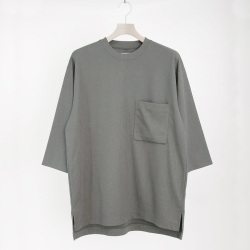 CURLY / CURLY& Co. (カーリー) 251-110413 [ CRAPE DOUBLE-KNIT TEE Q/S ] 楊柳ダンボールニット クルーネックプルオーバーニットTEE (SAGE) (CHARCOAL)
