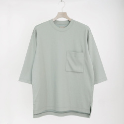 CURLY / CURLY& Co. (カーリー) 251-110413 [ CRAPE DOUBLE-KNIT TEE Q/S ] 楊柳ダンボールニット クルーネックプルオーバーニットTEE (SAGE) (CHARCOAL)