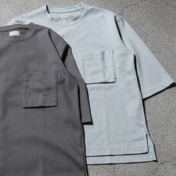 CURLY / CURLY& Co. (カーリー) 251-110413 [ CRAPE DOUBLE-KNIT TEE Q/S ] 楊柳ダンボールニット クルーネックプルオーバーニットTEE (SAGE) (CHARCOAL)