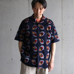 Kanga (カンガ) SHORT SLEEVE SHIRT / KA017 / アフリカンバティック S/S オープンカラー シャツ  (NAVY) 