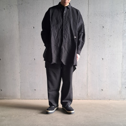 KLASICA (クラシカ) [SH-039 HD] OVER SIZED SHORT COLLAR SHIRTS / ヴィンテージ フェイス ドレスクロス ラミー コットン オーバーサイズ ロングシャツ (BLACK)