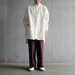 KLASICA (クラシカ) [SH-039 CS] SHORT COLLAR OVER SIZED SHIRTS (SILK NEP CLOTH)/ シルクネップクロス ショートカラー オーバーサイズ ロングシャツ (ECRU)