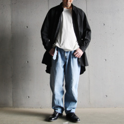 KLASICA (クラシカ) [23C - SH-039 - TW] HAND DYE TYPE WRITER /COTTON /LINEN OVER SIZED SHIRTS / コットン/リネン/タイプライター オーバーサイズ ロングシャツ (BLACK)