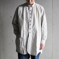 KLASICA (クラシカ) [23C - SH-039 - TW] HAND DYE TYPE WRITER /COTTON /LINEN OVER SIZED SHIRTS / コットン/リネン/タイプライター オーバーサイズ ロングシャツ (CONCRETE)