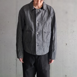 KLASICA (クラシカ) [ SOLO WOOD 9.7 ] 9.7oz COTTON x LINEN GRAY CHAMBRAY LOOSE FIT SHORT COVER ALL  / コットン×リネングレーシャンブレー ルーズフィット ショート カバーオール (GRAY DENIM) 
