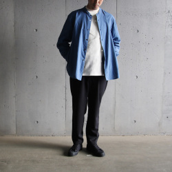 LAMOND (ラモンド) LM-S-085-SH [BAND COLLAR CHAMBRAY SHIRTS JACKET] バンドカラー シャンブレー シャツ ジャケット (BLUE)