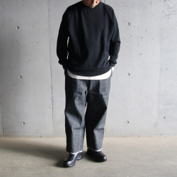 LAMOND (ラモンド) LM-C-190 [HONEYCOMB SWITCHING PULLOVER] ハニカム クルーネックカットソー (BLACK)