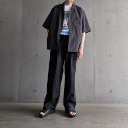 LM-P-130-LI [Organic Cotton Linen Center Seam 3 Tuck Pants] オーガニックコットン&times;リネン センターシーム 3タックイージーパンツ (BLACK)