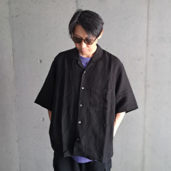 LAMOND (ラモンド) LM-S-083-LI [LINEN SHIRTS] オープンカラー S/S シャツ (BLACK)