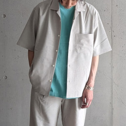 LAMOND (ラモンド) LM-S-083-UM [SHARI SHIRTS] オープンカラー S/S シャツ (CHAMBRAY BLACK) (ASH GRAY)