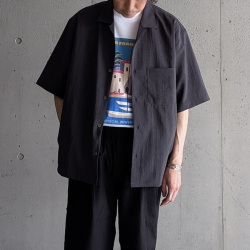 LAMOND (ラモンド) LM-S-083-UM [SHARI SHIRTS] オープンカラー S/S シャツ (CHAMBRAY BLACK) (ASH GRAY)