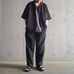 LAMOND (ラモンド) LM-S-083 [SHARI SHIRTS] オープンカラー S/S シャツ (BLACK) (CHARCOAL)