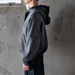 　MOOJIMOOJI ( ムージームージー ) MOO-26F-3 [OVERSIZE ZIP UP HOODIE AGED]  オーバーサイズジップアップフーディー (BLACK) 