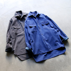 NIGEL  CABOURN (ナイジェルケーボン)  [MAINE LINE] 80450010001 [ GRANDPA SHIRT - COTTON DRILL ] グランパシャツ - コットンドリル ロングワークシャツ (CHARCOAL GRAY)