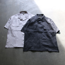 NIGEL  CABOURN (ナイジェルケーボン)  [MAINE LINE] 80460011005 [OPEN COLLAR SHIRT - LINEN TWILL] オープンカラーシャツ - リネンツイル S/S シャツ (GRAY)