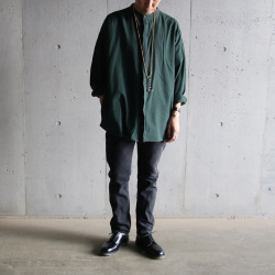 SEEALL (シーオール) [ OVERSIZED BAND COLLAR SHIRTS ] オーバーサイズ バンドカラーシャツ (FOREST)