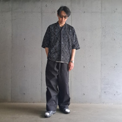 SEEALL (シーオール) [ S/S SHIRTS ]  S/S 比翼 オープンカラーシャツ (BLACK/BLOCK PRINT)